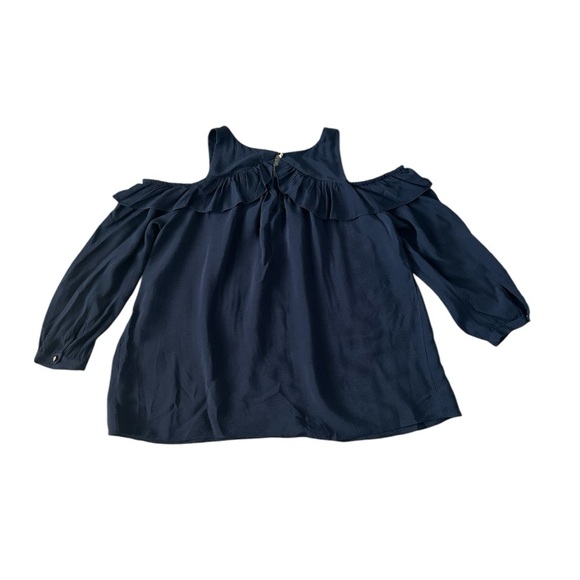 Anthropologie Maeve Navy Blue Cold Shoulder Ruffle Top - Picture 2 of 5